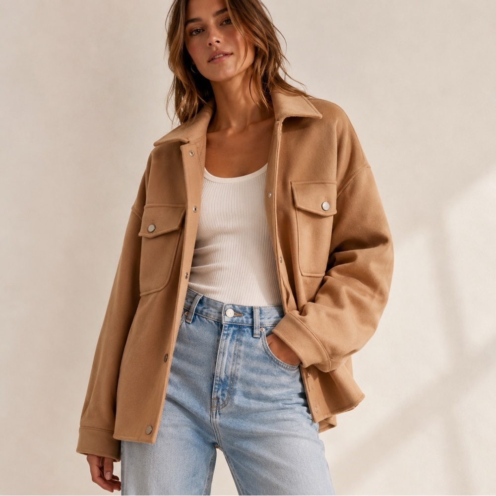 FREE PEOPLE We the Free Lola Shirt Jacket - Camel